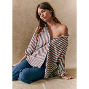 SEZANE Max Shirt in Blue Ecru Burgundy Stripe Size 16 48